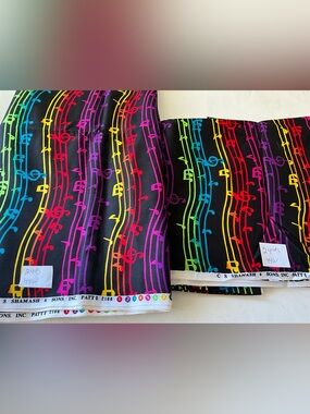 Quilting Sewing Fabric Music Symbols Colorful Black Red Orange Pink Purple